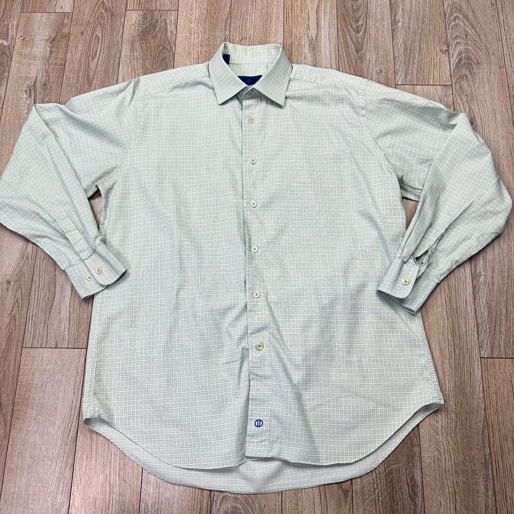 david donahue dress shirt mens 16.5 34/35 green check button down long sleeve